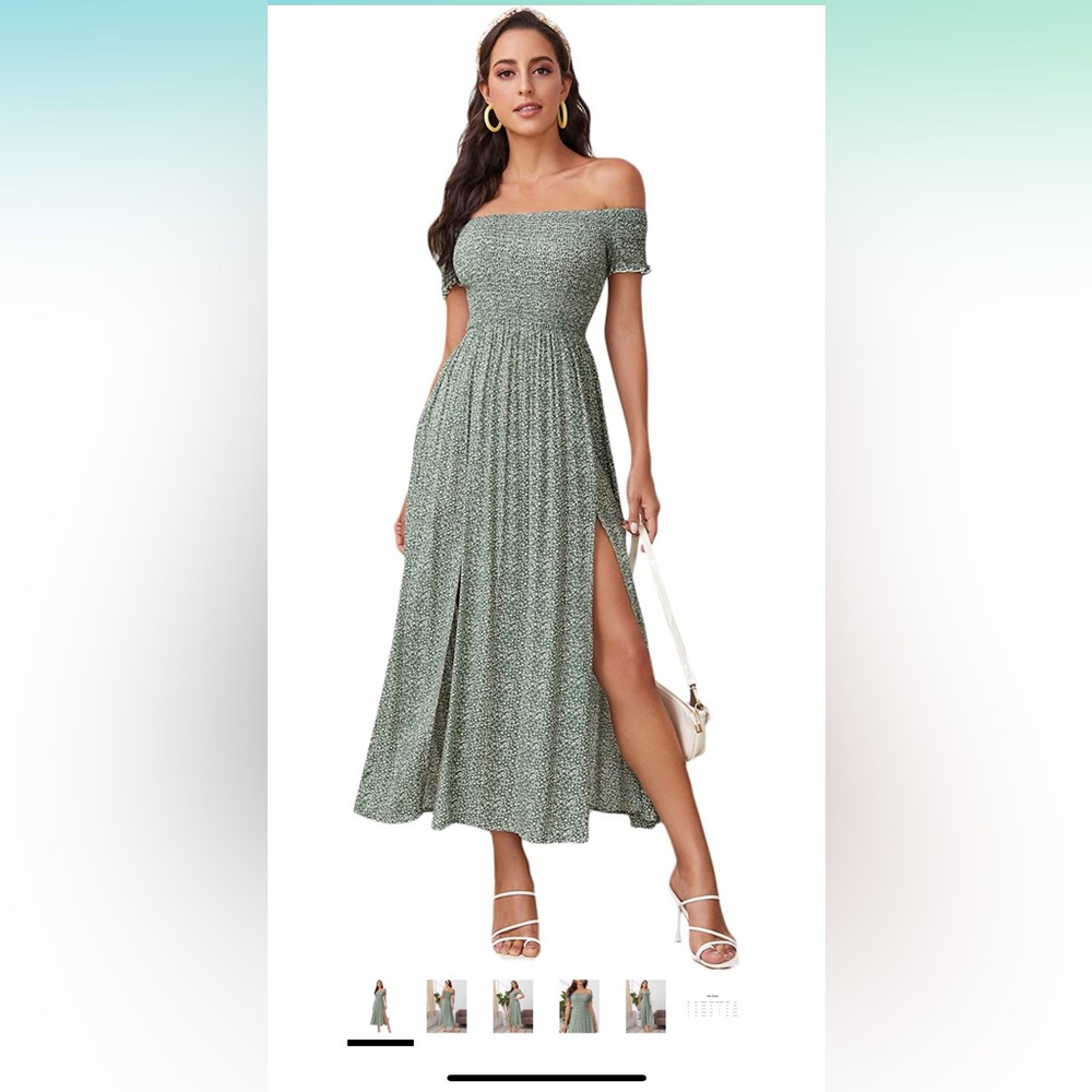 Amazon boho maxi dress sage floral print 1XL off the shoulder side split